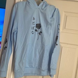 Japanese symbol rose flower light blue hoodie
